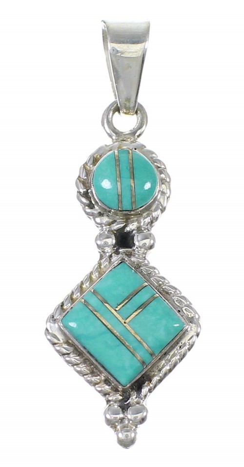 Turquoise Inlay Silver Southwestern Jewelry Slide Pendant AX79072