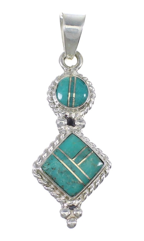 Turquoise Inlay Silver Southwest Jewelry Slide Pendant AX79073