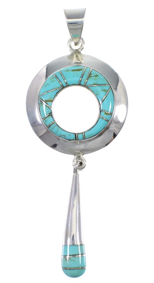 Turquoise Inlay Genuine Sterling Silver Jewelry Slide Pendant AX79076