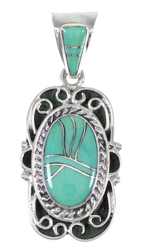 Genuine Sterling Silver Southwestern Turquoise Inlay Slide Pendant AX79166