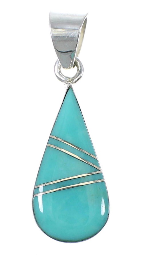 Southwest Turquoise Sterling Silver Tear Drop Pendant AX79188