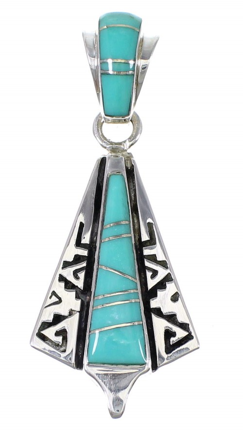 Southwest Turquoise Genuine Sterling Silver Water Wave Pendant AX79193