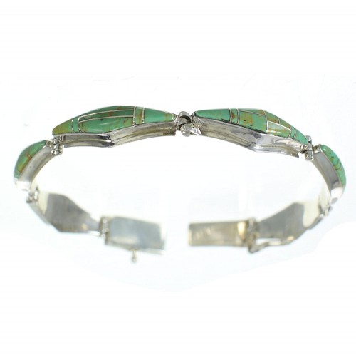 Genuine Sterling Silver Turquoise Inlay Link Bracelet AX77855