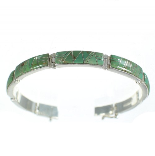 Turquoise Inlay Sterling Silver Jewelry Link Bracelet AX77926