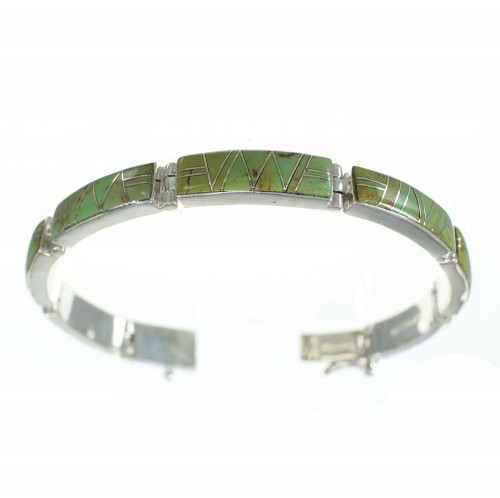 Turquoise Inlay Sterling Silver Southwestern Link Bracelet AX77935