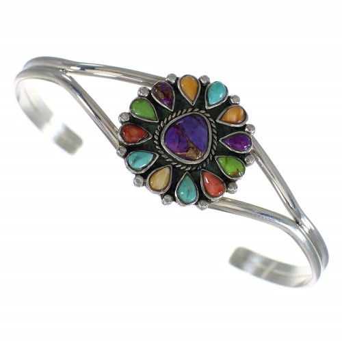 Southwest Multicolor Genuine Sterling Silver Cuff Bracelet WX75505