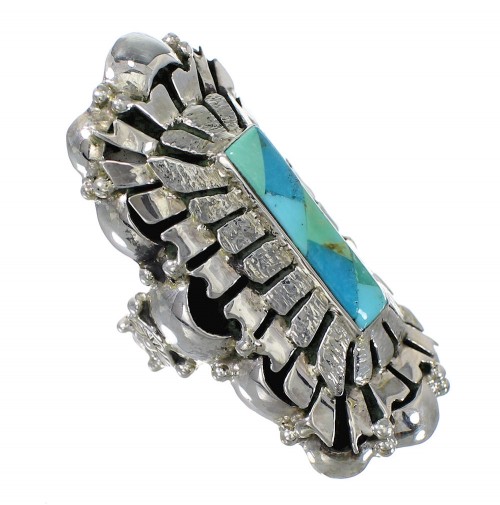 Turquoise Inlay Authentic Sterling Silver Southwest Ring Size 8-1/4 QX75668