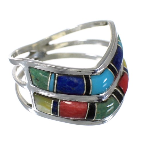 Multicolor Inlay Sterling Silver Southwest Ring Size 5-1/4 QX75622