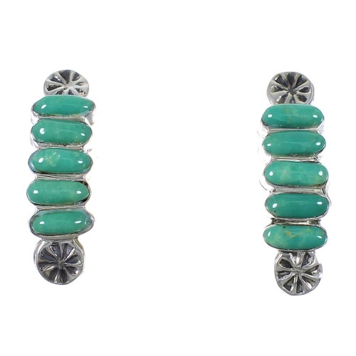 Genuine Sterling Silver Turquoise Post Hoop Earrings UX75804