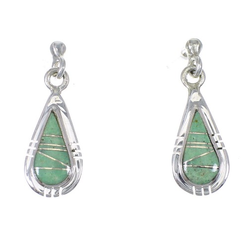 Silver Turquoise Inlay Tear Drop Post Dangle Earrings UX75849