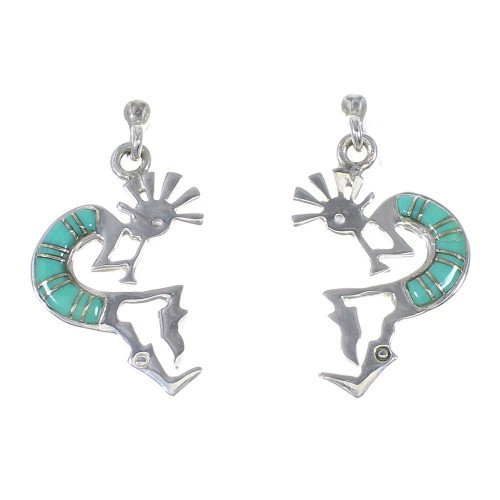 Sterling Silver Turquoise Inlay Kokopelli Post Dangle Earrings UX75907