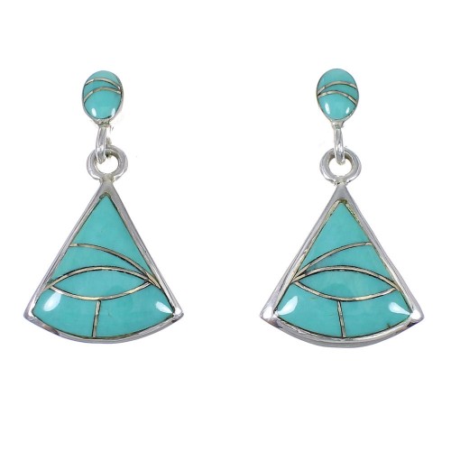 Turquoise Inlay Silver Post Dangle Earrings UX75919