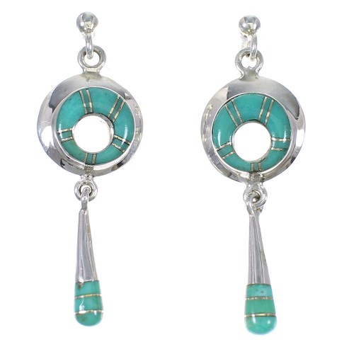 Turquoise Inlay Sterling Silver Jewlery Post Dangle Earrings UX75949