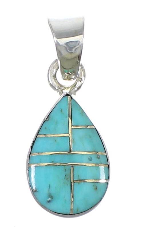 Sterling Silver Turquoise Tear Drop Southwestern Pendant YX75422