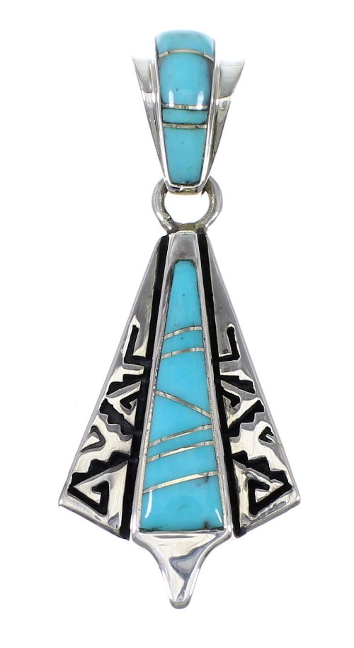 Turquoise And Sterling Silver Water Wave Southwest Pendant YX75446