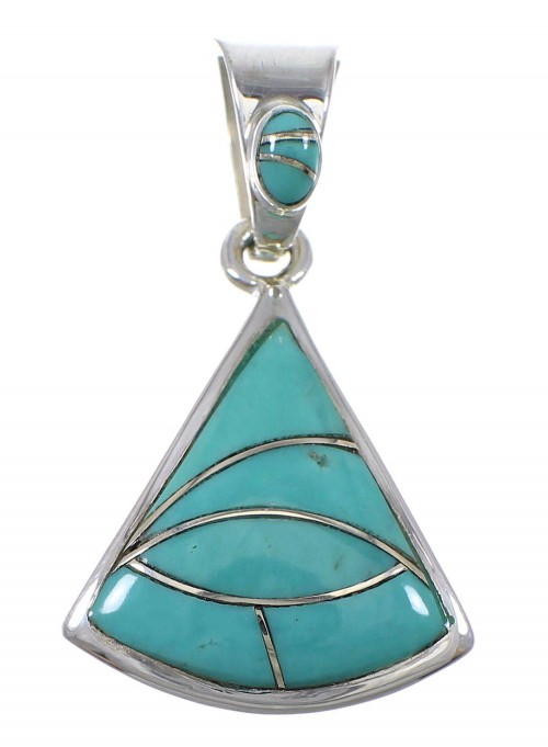 Authentic Sterling Silver And Turquoise Inlay Pendant RX77056
