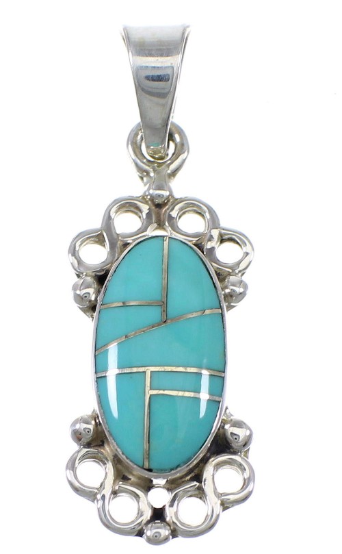 Turquoise Inlay Southwest Silver Pendant QX76922