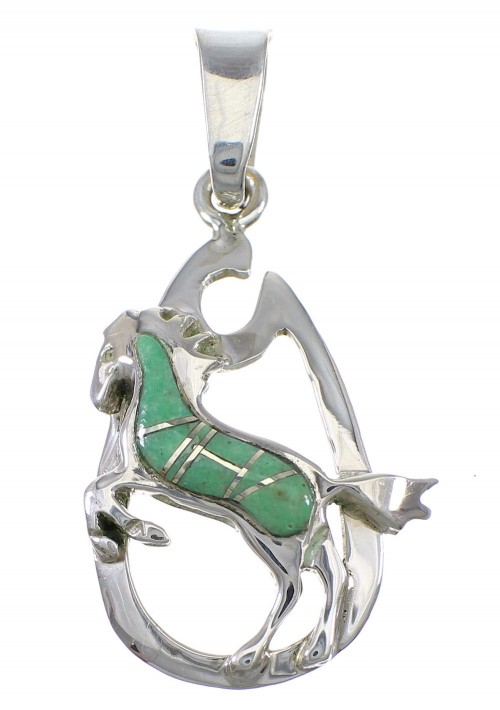 Southwest Sterling Silver Turquoise Inlay Horse Pendant QX76930