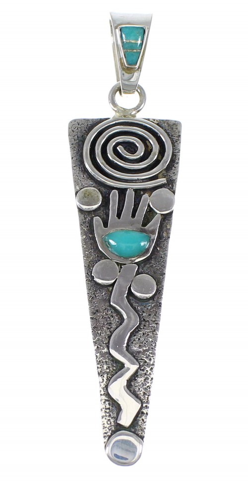 Southwestern Turquoise Sterling Silver Water Wave Hand Pendant QX76941