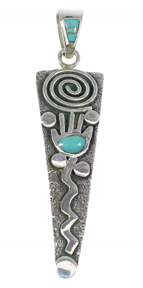 Southwestern Turquoise Silver Water Wave Hand Pendant QX76943