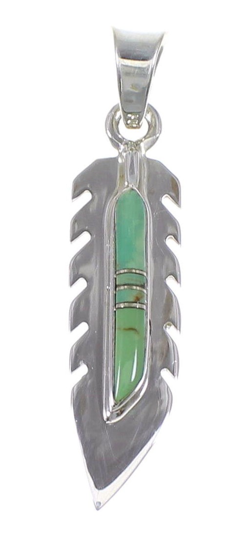 Southwestern Turquoise Feather Silver Pendant QX76971