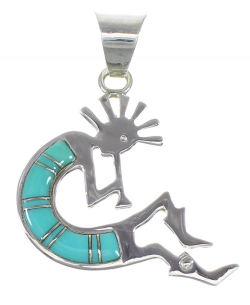 Southwestern Turquoise Kokopelli Sterling Silver Pendant QX76976