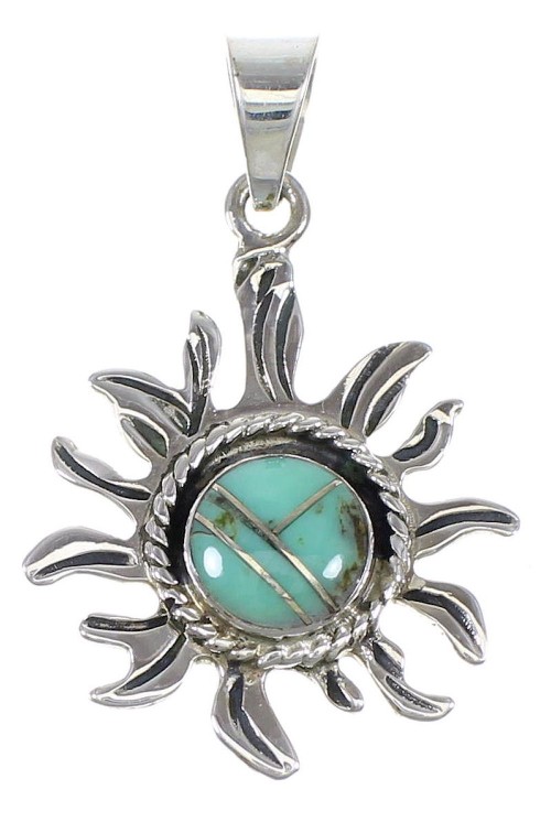 Sterling Silver Southwest Turquoise Inlay Sun Pendant QX77090