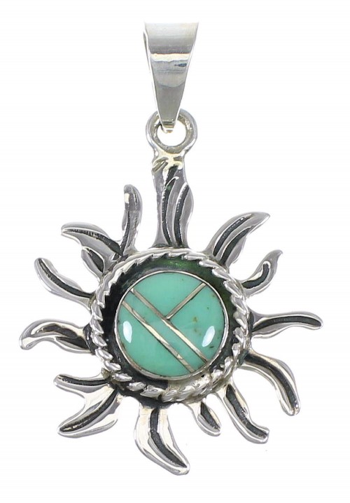 Sterling Silver Southwestern Turquoise Inlay Sun Pendant QX77093