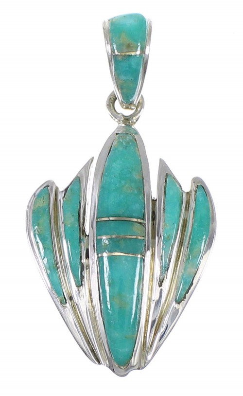 Turquoise Inlay Sterling Silver Southwestern Pendant QX77102
