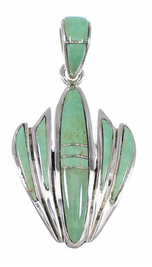 Turquoise Inlay Genuine Sterling Silver Southwest Pendant QX77105