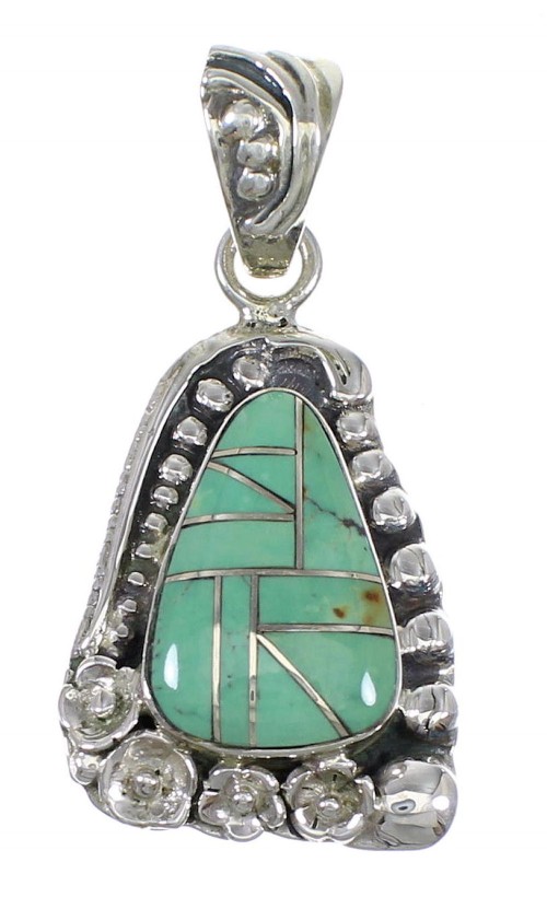 Flower Turquoise Inlay Silver Southwestern Pendant QX77108