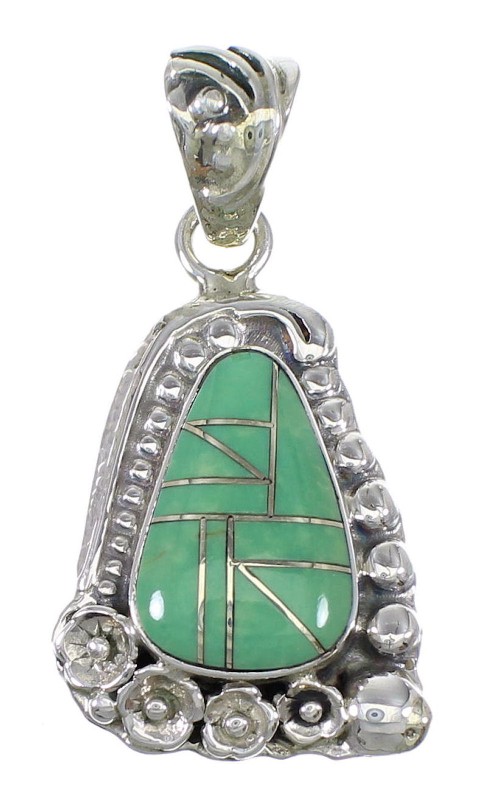 Flower Turquoise Inlay Sterling Silver Southwest Pendant QX77109