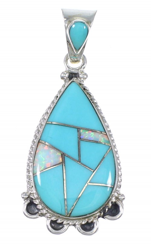 Southwestern Turquoise Opal Inlay Sterling Silver Pendant AX76499