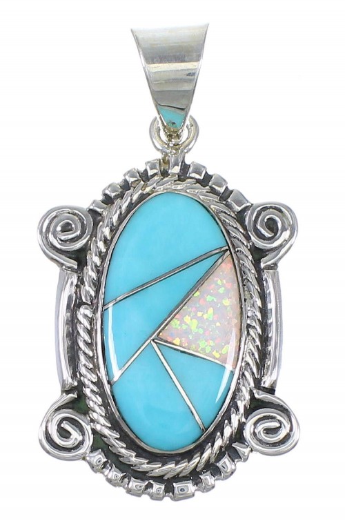 Turquoise Opal Southwest Authentic Sterling Silver Pendant AX76532