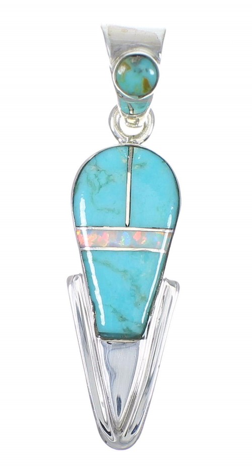 Turquoise Opal Inlay Genuine Sterling Silver Southwest Pendant AX76546