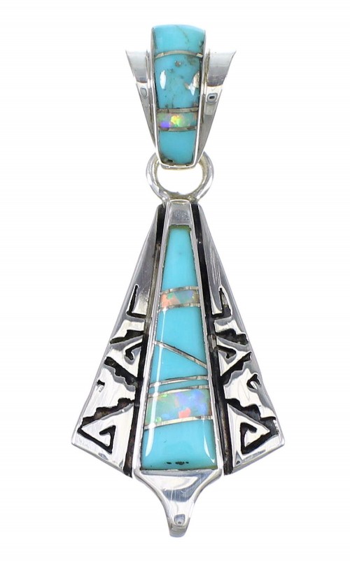 Silver Turquoise Opal Inlay Southwest Water Wave Pendant AX76557