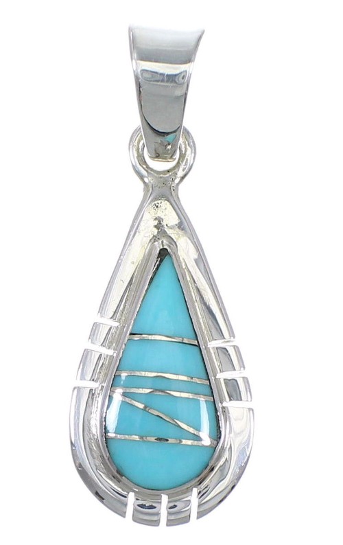 Silver Southwestern Turquoise Inlay Tear Drop Pendant QX77361