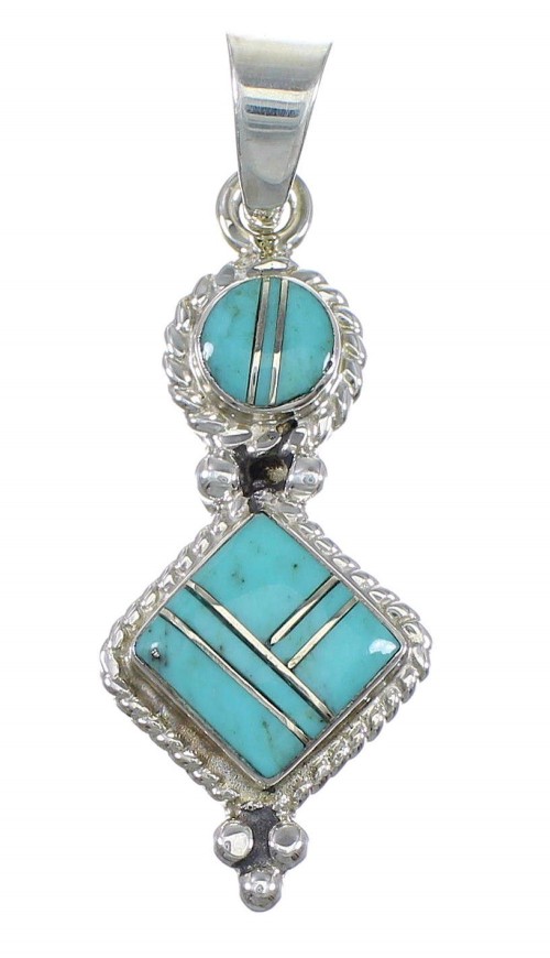 Sterling Silver Southwestern Turquoise Inlay Pendant QX77378