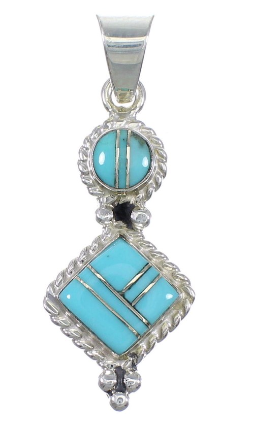 Authentic Sterling Silver Southwest Turquoise Inlay Pendant QX77380
