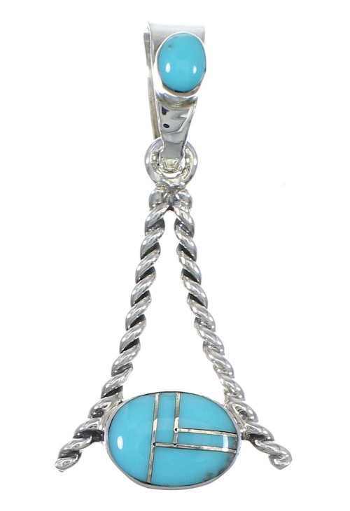 Southwestern Sterling Silver Turquoise Inlay Pendant QX77400