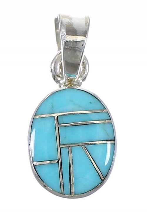 Southwest Authentic Sterling Silver Turquoise Inlay Pendant QX77402