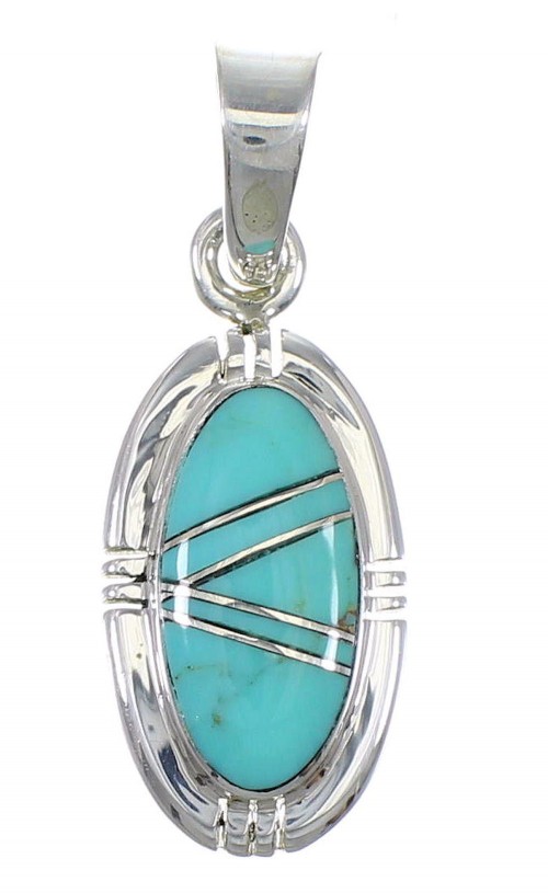 Southwest Genuine Sterling Silver Turquoise Inlay Pendant QX77407