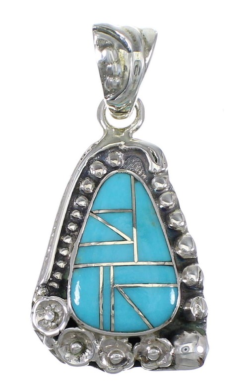 Silver Southwest Flower Turquoise Inlay Pendant QX77409