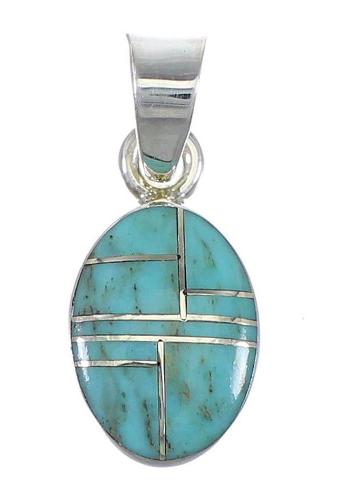 Southwestern Genuine Sterling Silver Turquoise Inlay Pendant QX77416