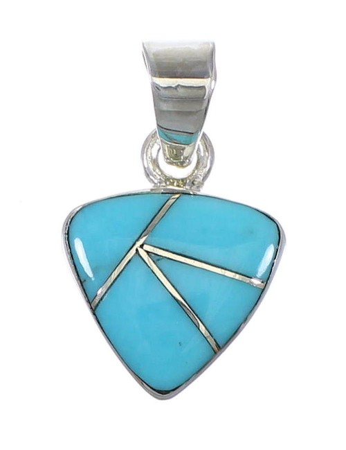 Turquoise Inlay Silver Southwest Pendant QX77419