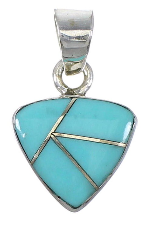 Turquoise Inlay Silver Southwestern Pendant QX77422