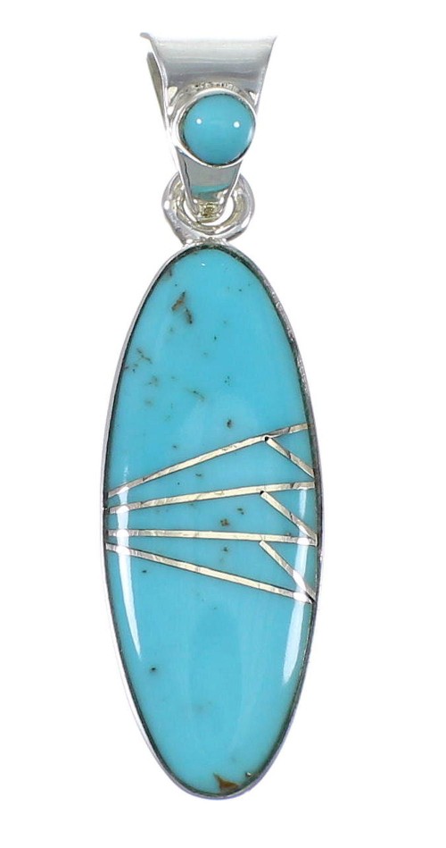 Turquoise Inlay Sterling Silver Southwestern Pendant QX77426