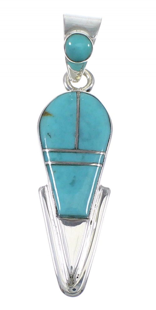 Turquoise Inlay Authentic Sterling Silver Southwest Pendant QX77431