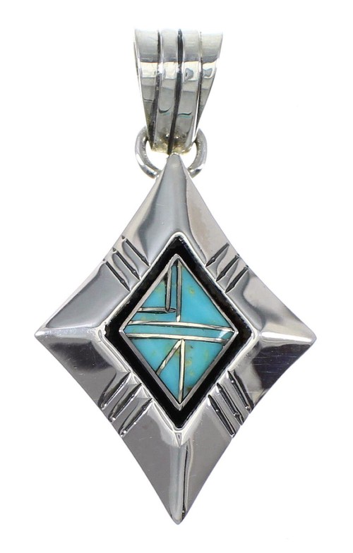 Turquoise Inlay Genuine Sterling Silver Southwest Pendant QX77439