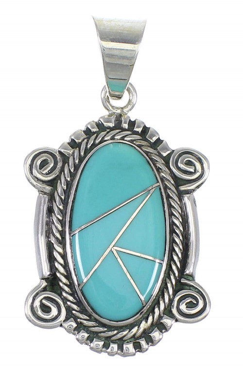 Turquoise Inlay Genuine Sterling Silver Southwestern Pendant QX77458